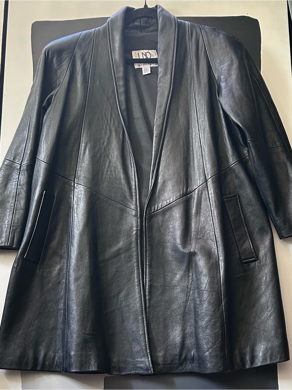 Vintage LNR Petites Black Genuine Leather Long Coat Small 90s Y2K Minimalist